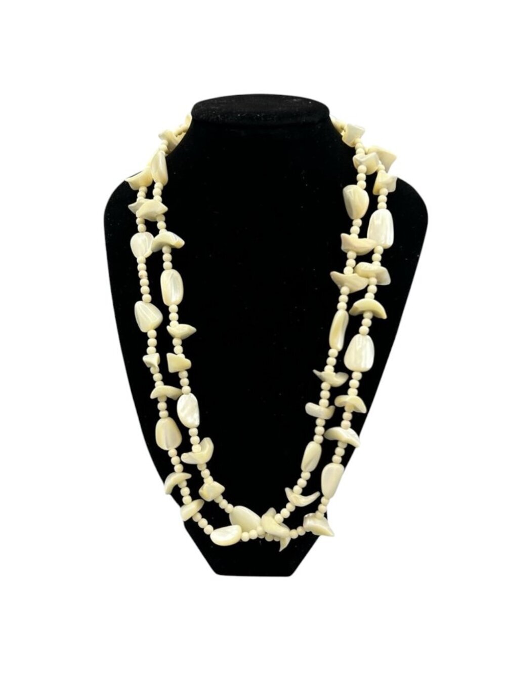 Vintage Ivory Shell Look Necklace Single Strand Boho Coastal Statement - Picture 6 of 8